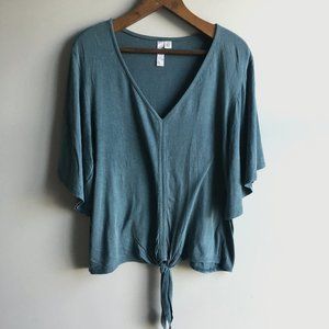 ⚪ 3/$15  alya teal v-neck tie waist flutter sleeves